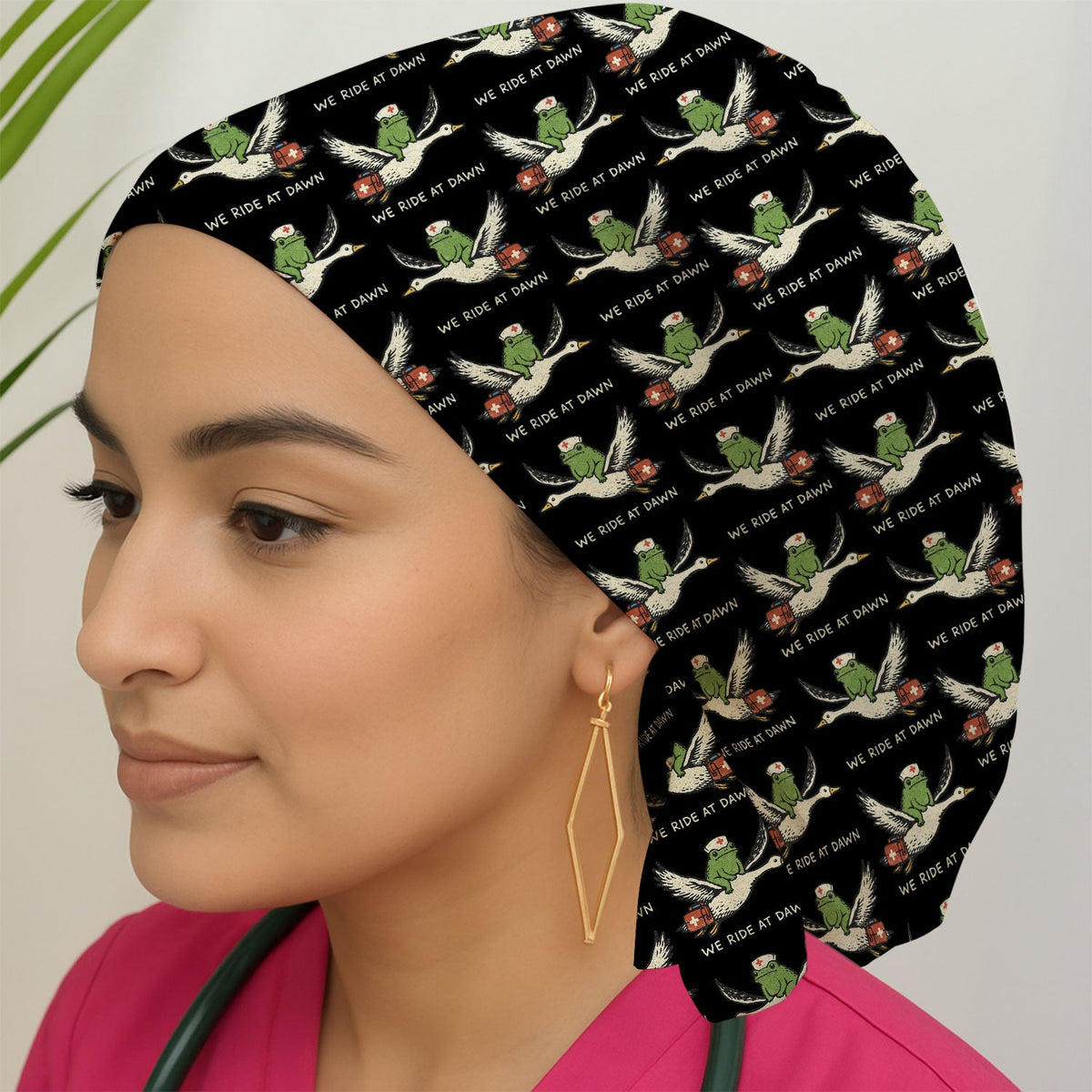 Frog Riding Goose Scrub Cap