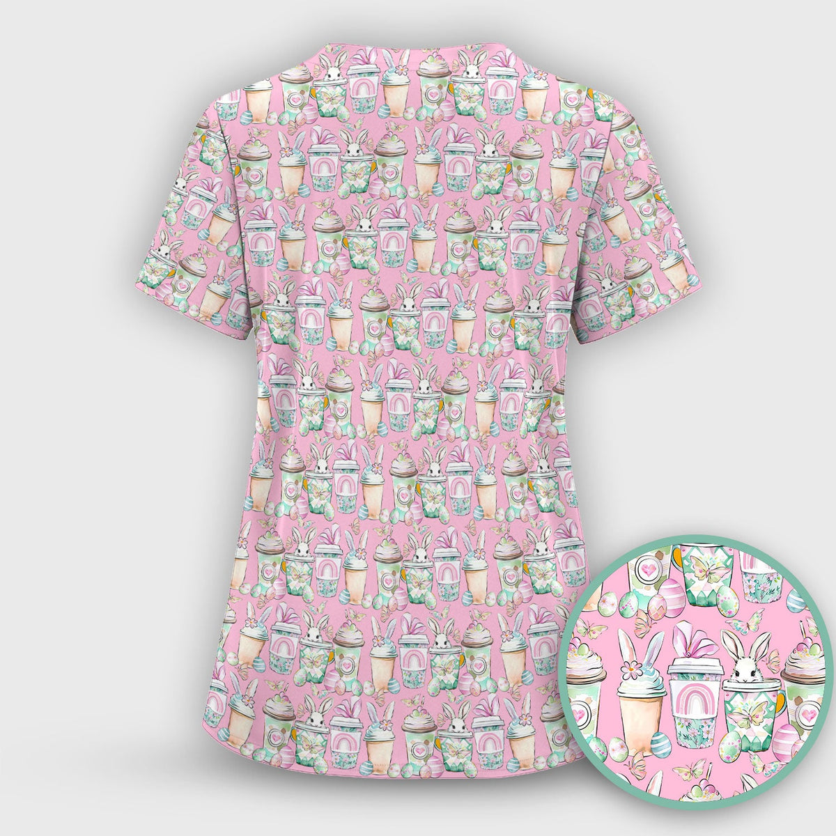 Bunny Coffee Cup Nurse Scrub Set - Easter Gift