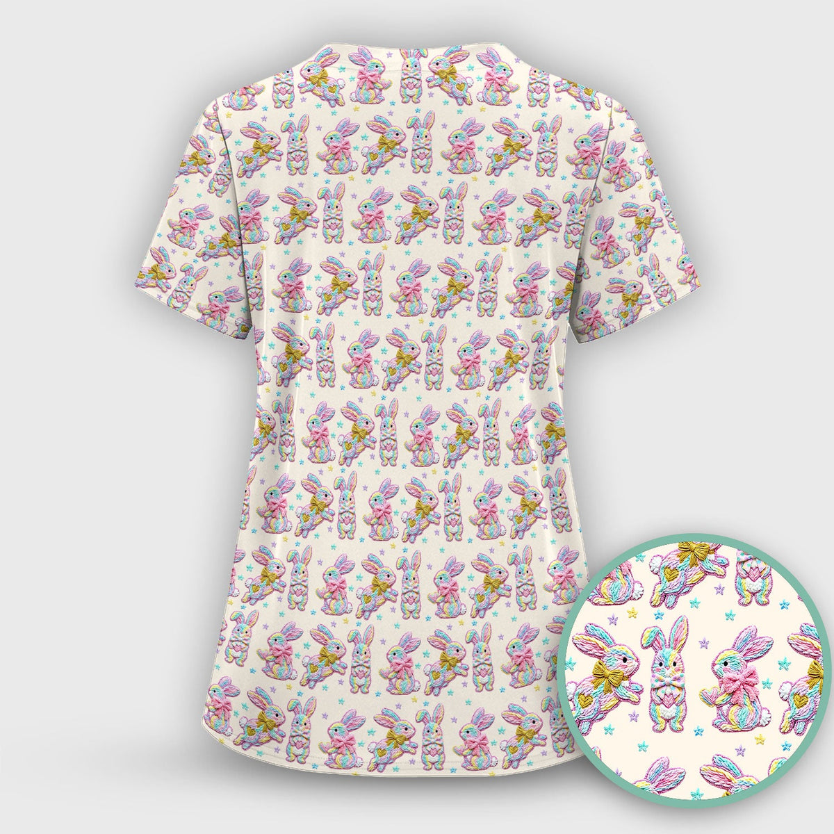Cartoon Bunny Nurse Scrub Top - Easter Gift