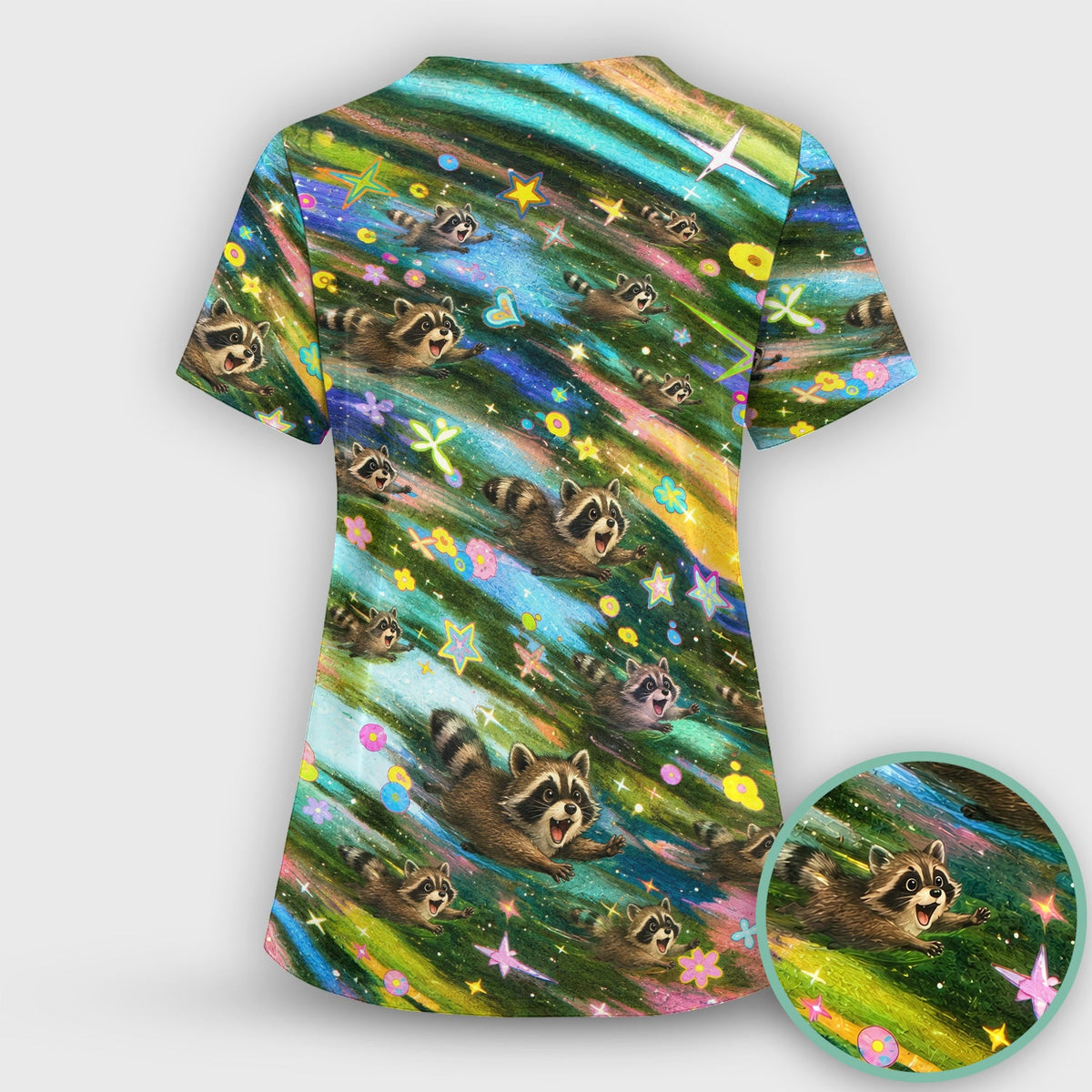 Raccoon Rainbow Dash Nurse Scrub Top