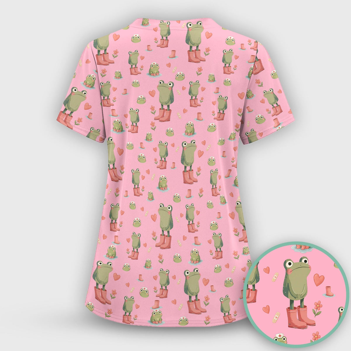Adorable Frog Boots Heart Nurse Scrub Set