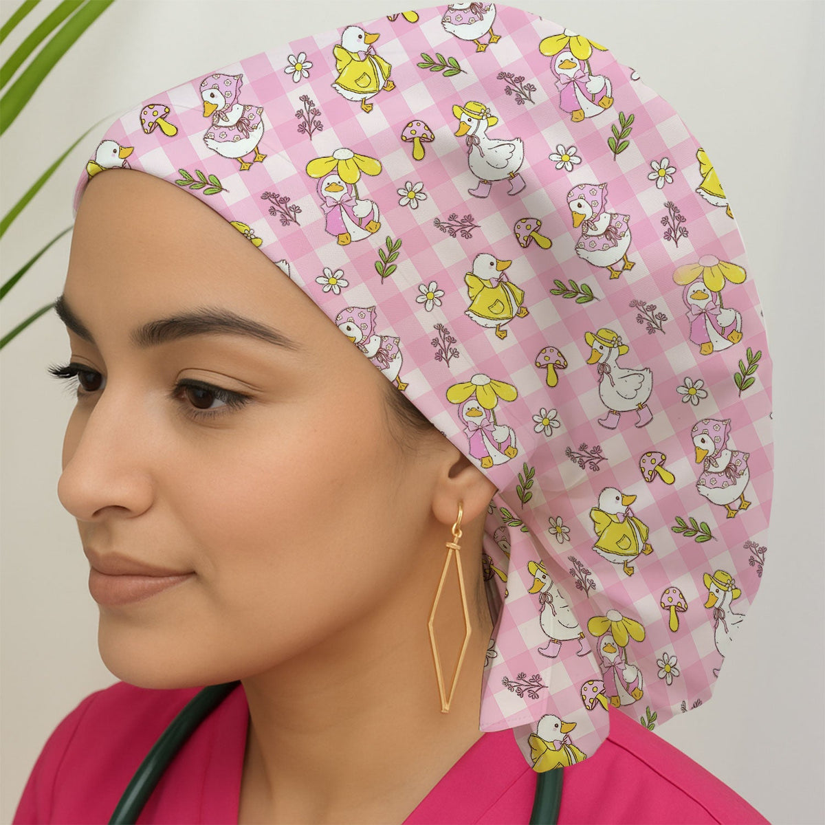 Duck Outfit Gingham Scrub Cap