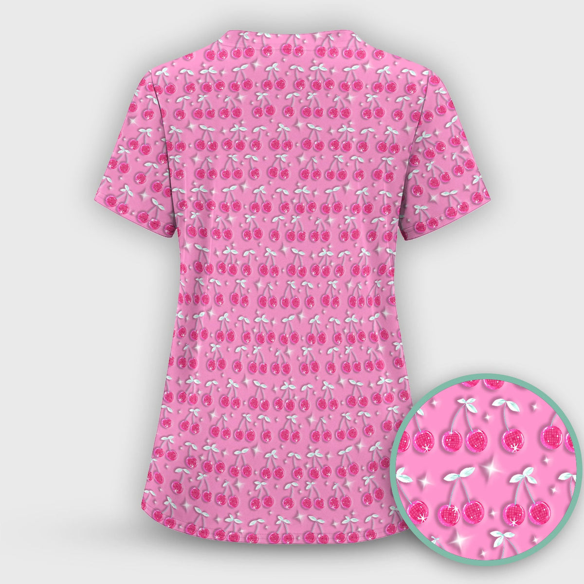 Pink Cherry Sparkle Nurse Scrub Set
