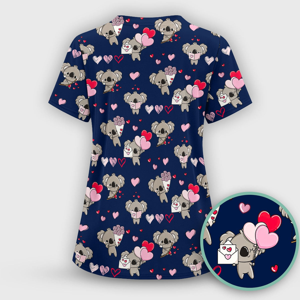 Valentine Koala Holding Flowers Nurse Scrub Set