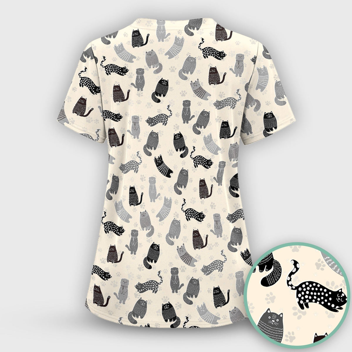 Cat Paw Print Nurse Scrub Top