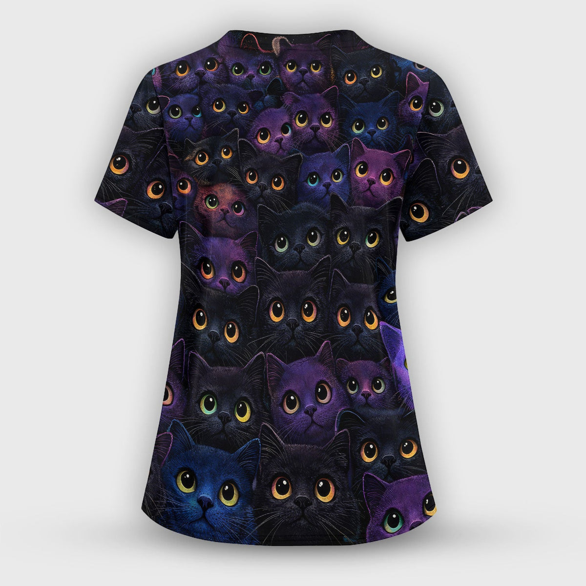 Cute Colorful Cat Eyes Pattern Scrub Set for Nurses, Scrub Pants and V Neck Top, Breathable Med Uniform