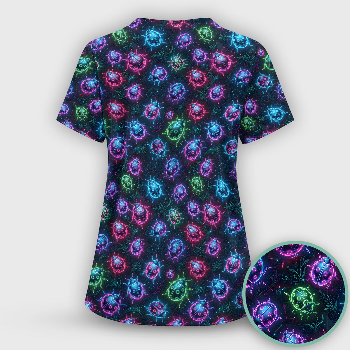 Colorful Neon Ladybug Nurse Scrub Top
