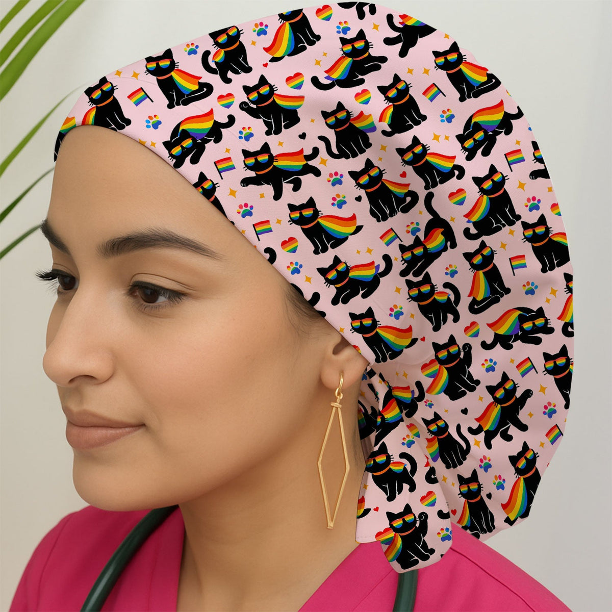 Rainbow Black Cat Pride Scrub Cap