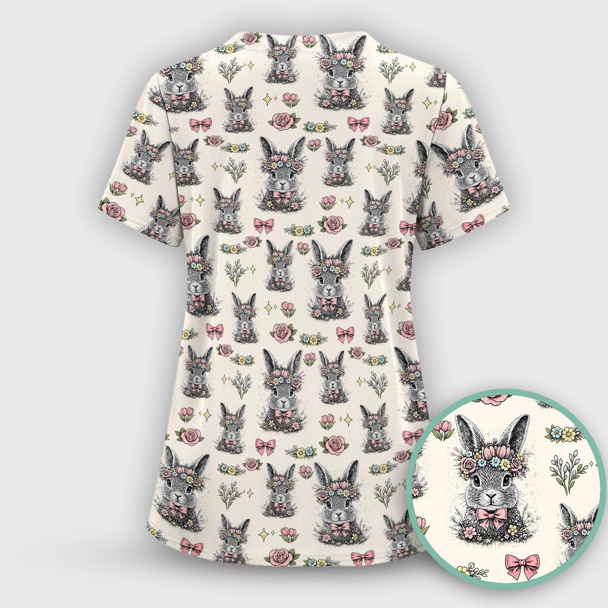 Vintage Floral Bunny Nurse Scrub Set