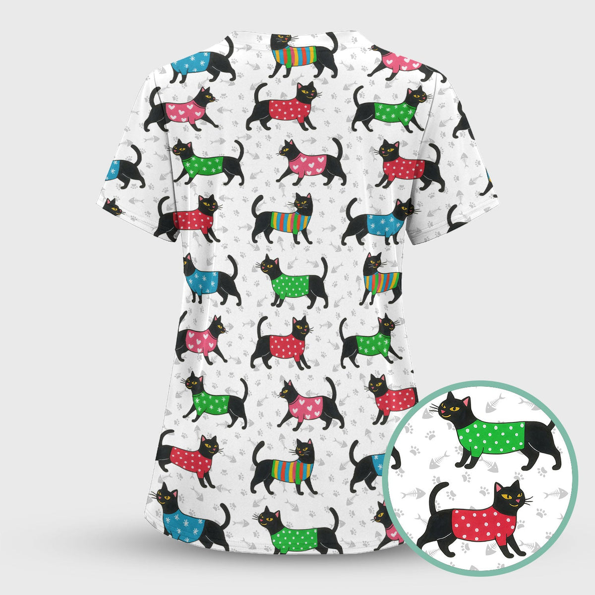Black Kitty Nurse Scrub Top