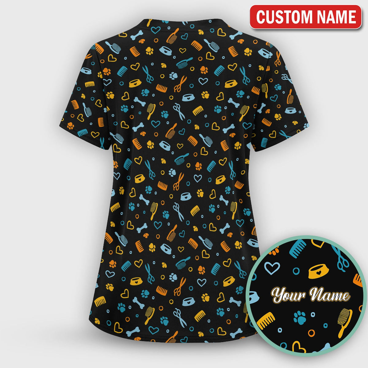 Personalized Dog Cat Grooming Nurse Scrub Top