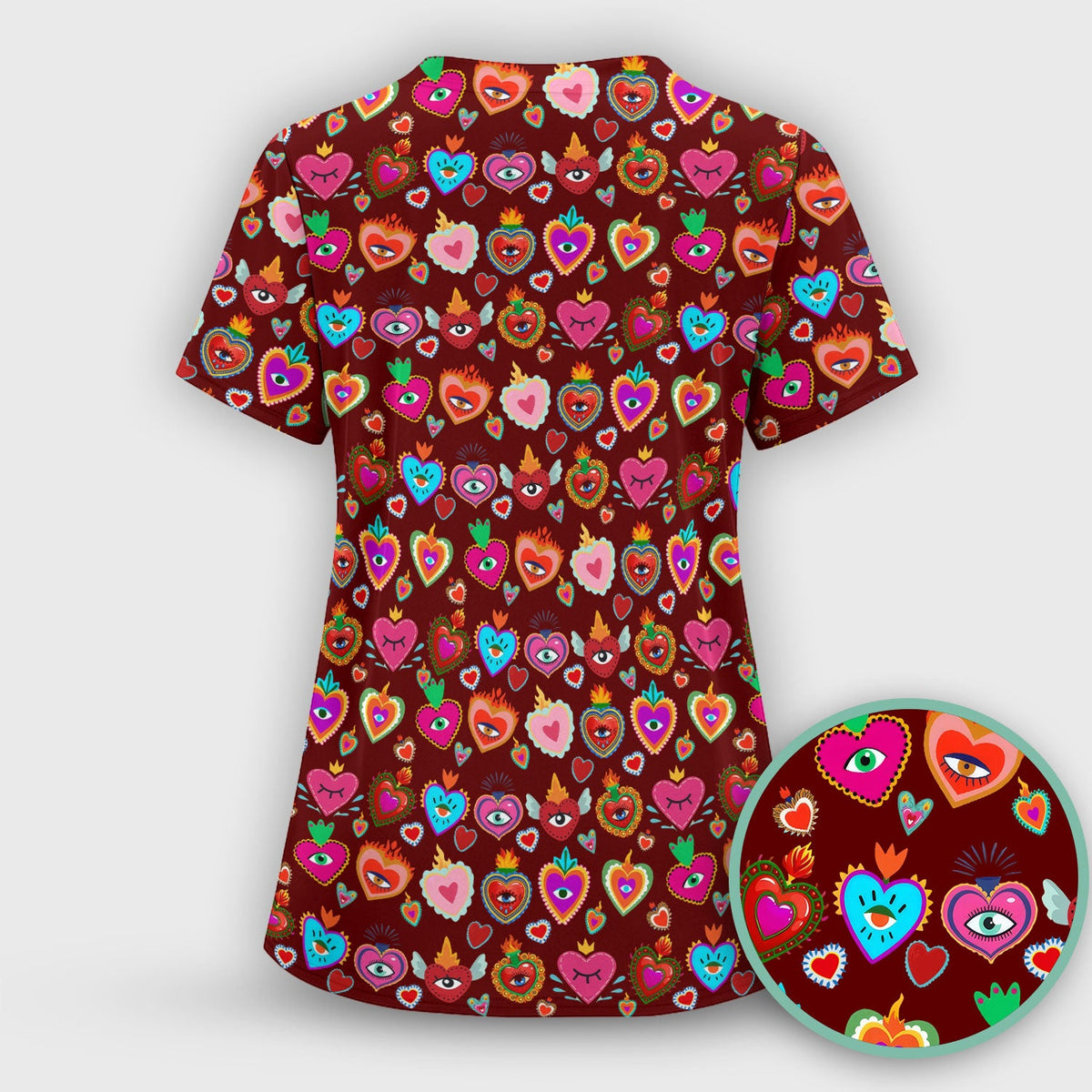 Valentine Colorful Sacred Heart Nurse Scrub Set
