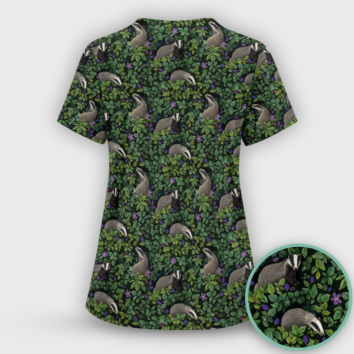 Woodland Badger Forest Nurse Scrub Top