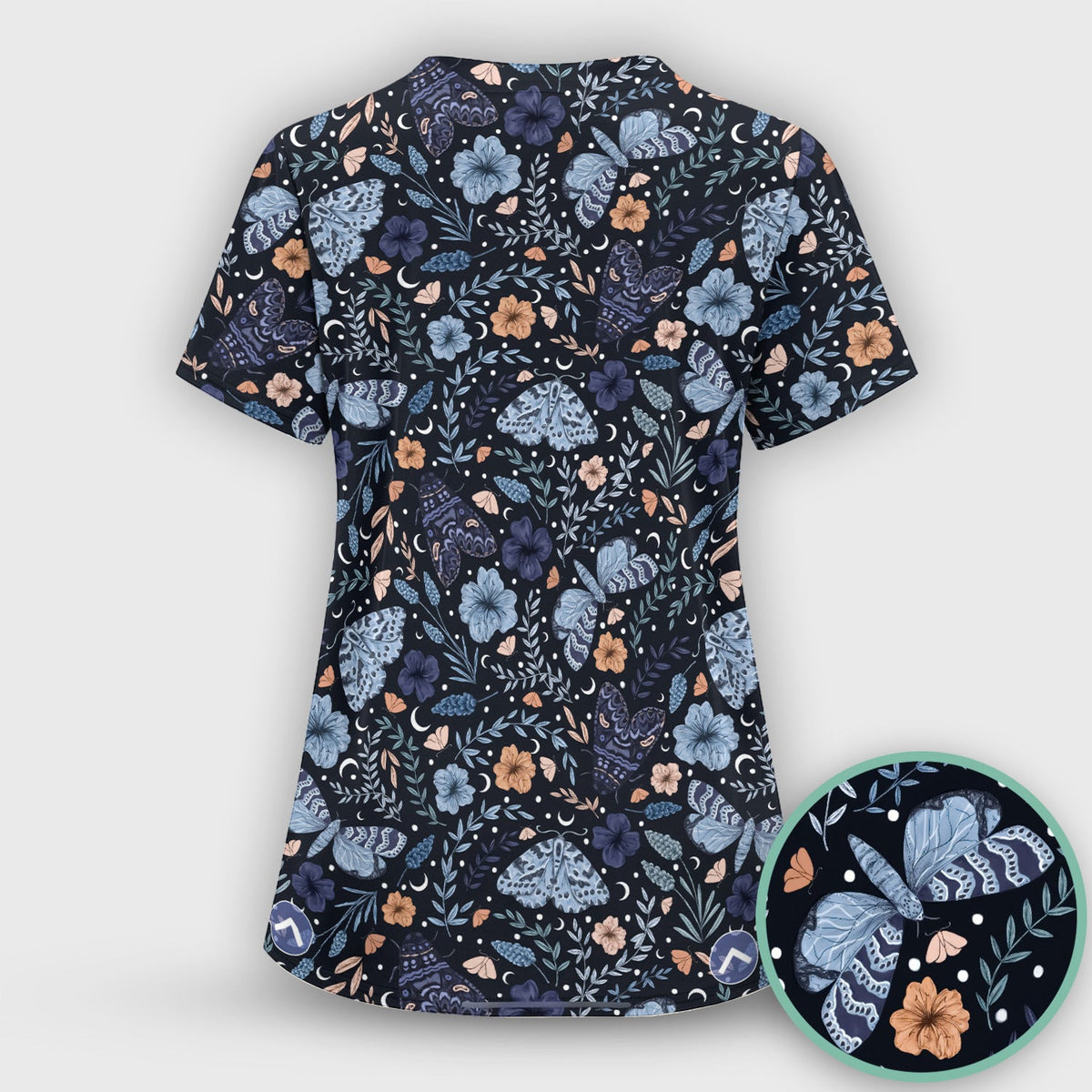Night Moth Butterfly Floral Nurse Scrub Set