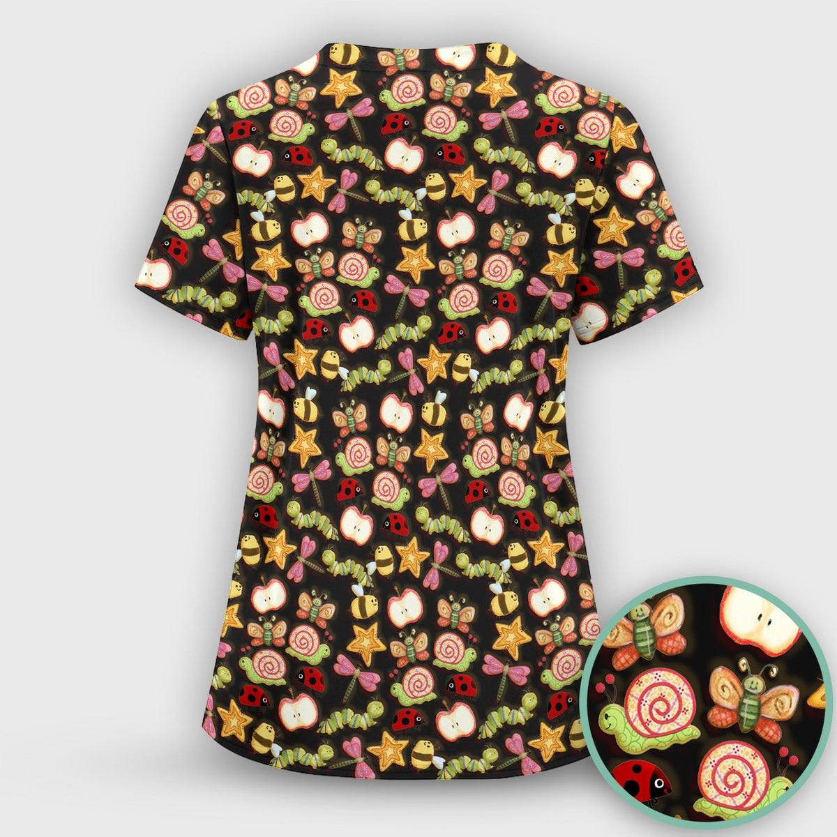 Snail Ladybug Caterpillar Apple Garden Nurse Scrub Set