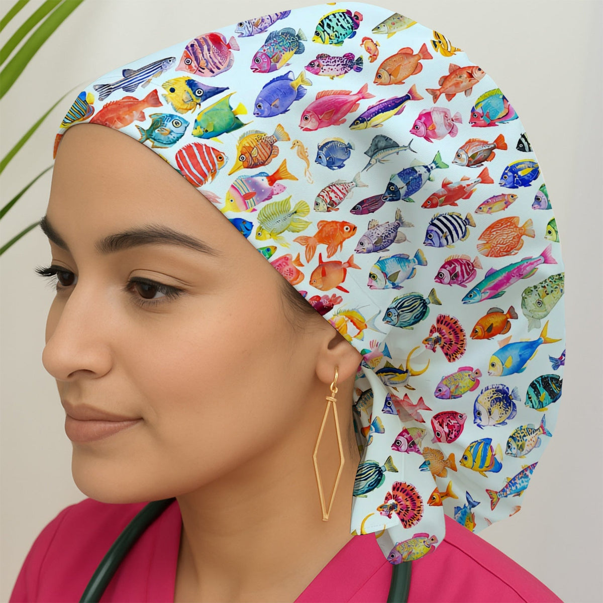 Colorful Tropical Fish Print Scrub Cap