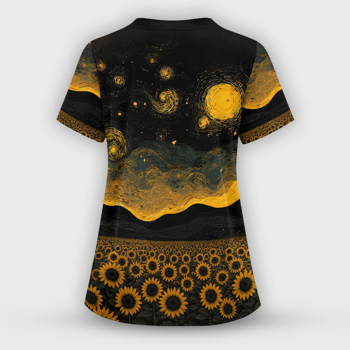 Cute Black Cat Sunflower Night Nurse Scrub Set