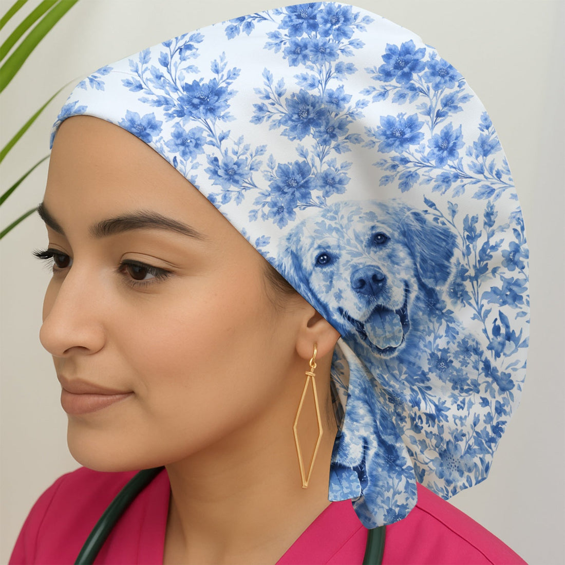 Personalized Pet Photo Floral Scrub Cap