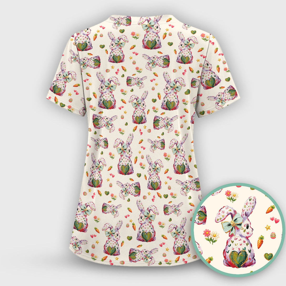 Pastel Bunny Easter Nurse Scrub Top