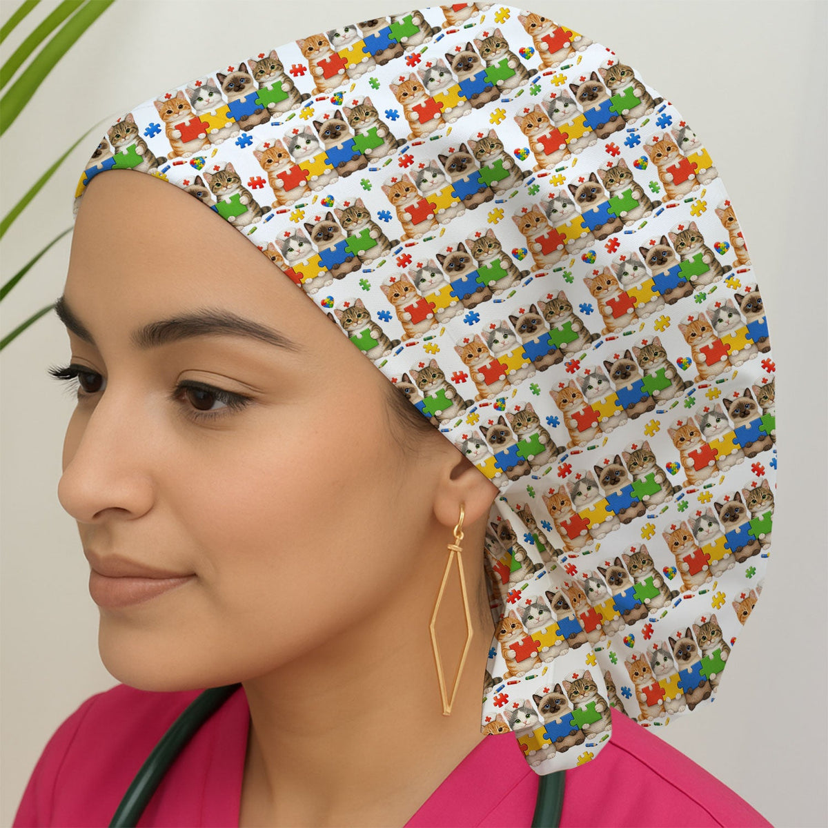 Autism Awareness Cat Scrub Cap