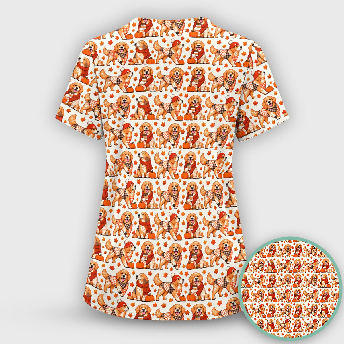 Fall Golden Retriever Pumpkin Nurse Scrub Top