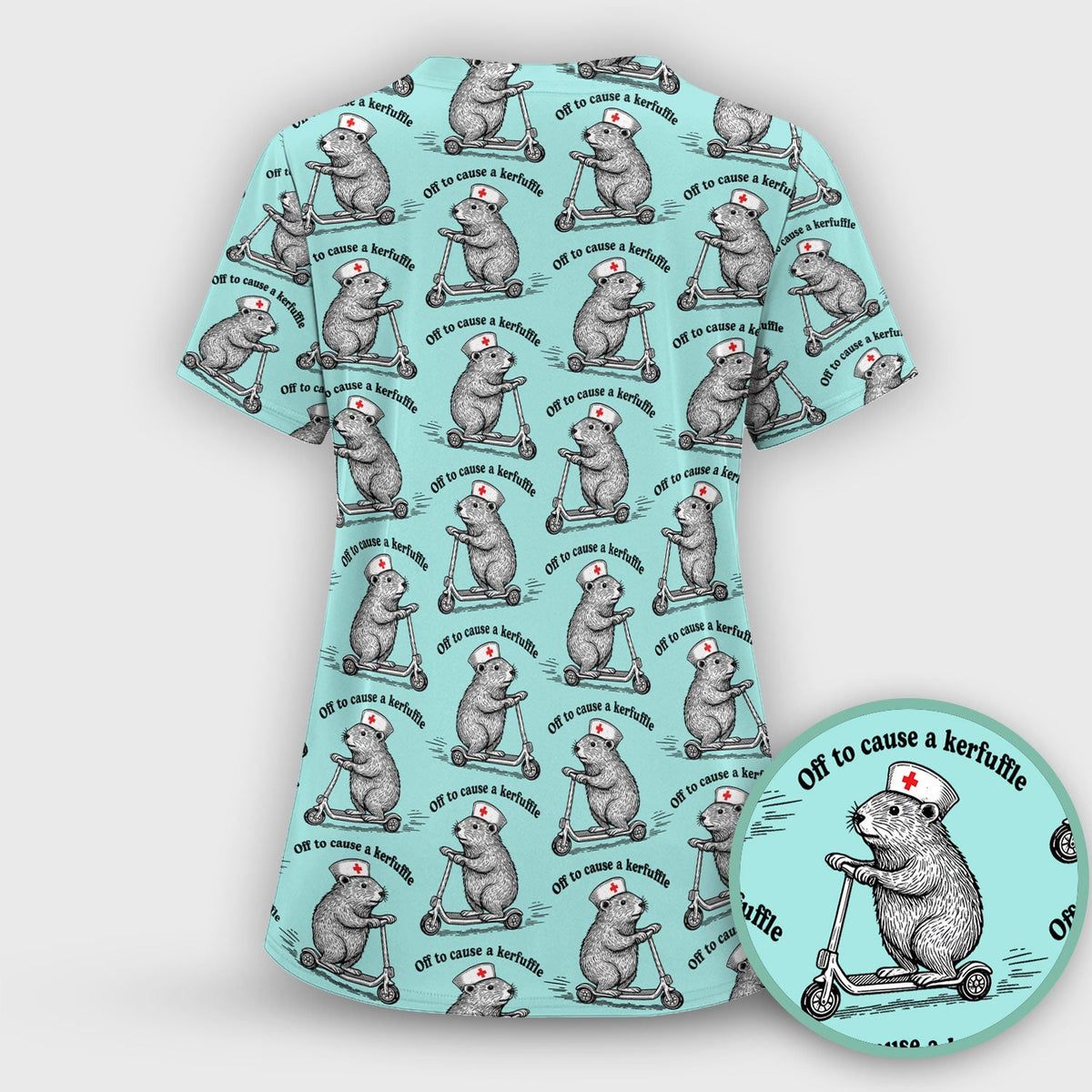 Funny Nurse Mouse Scooter Print Scrub Top, Comfortable Scrubs for Nurses