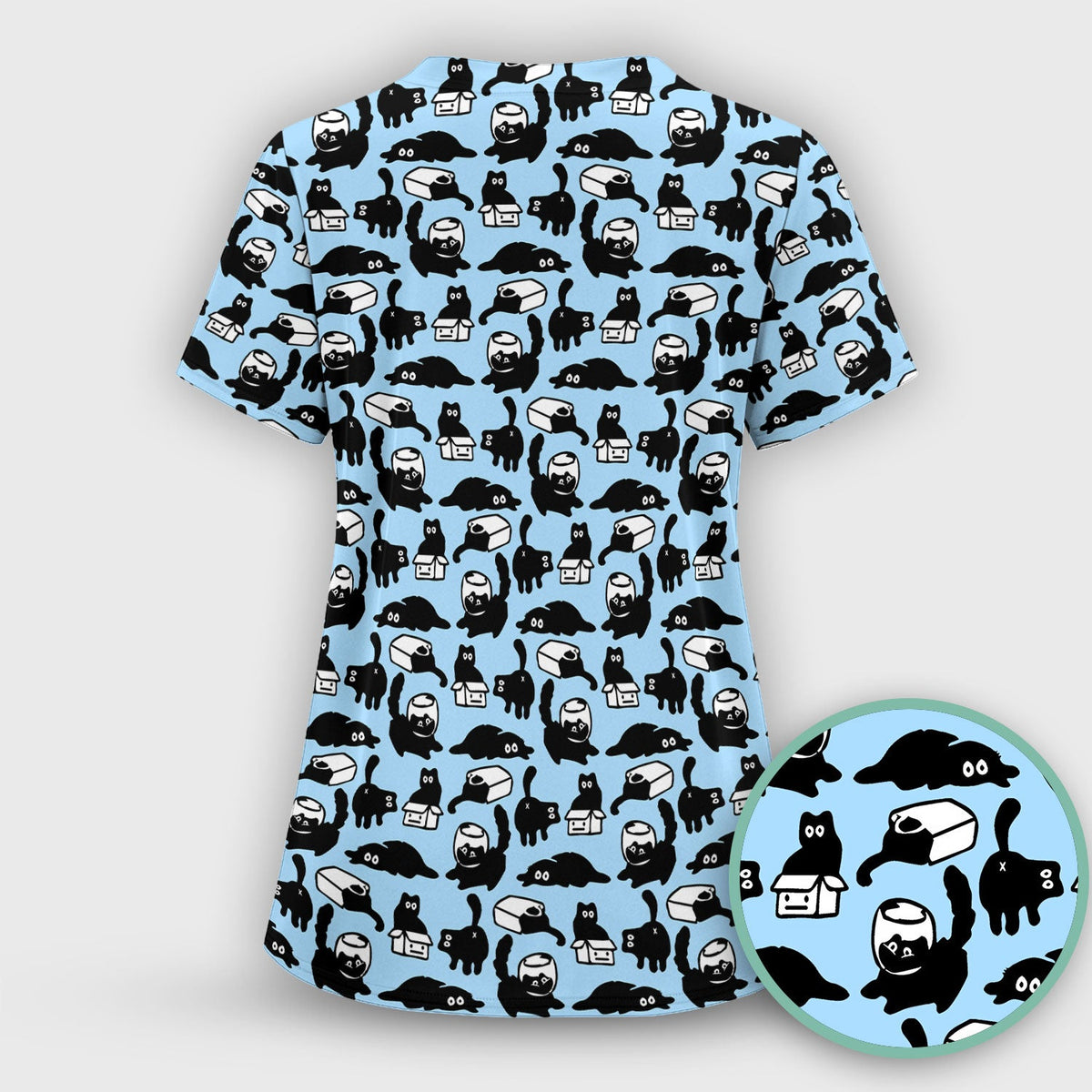 Dark Playful Cat Nurse Scrub Top
