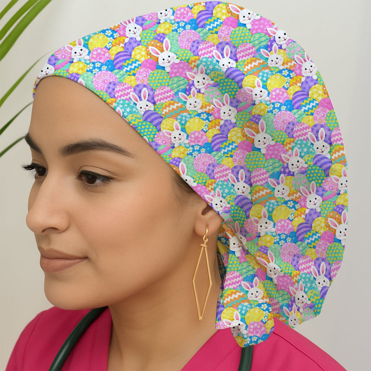Bunny Colorful Egg Scrub Cap - Easter Gift For Nurse