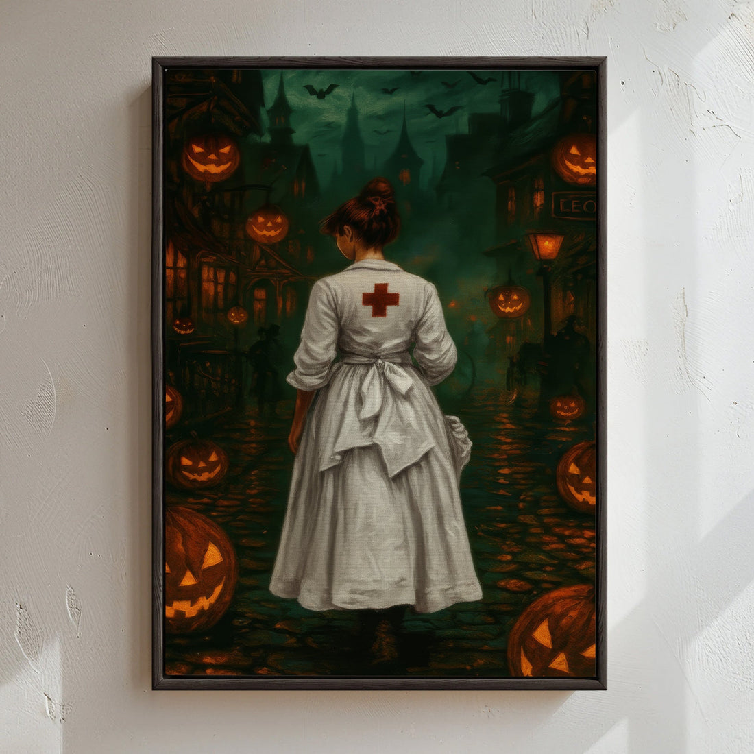 Haunted Street Pumpkin Nurse Canvas