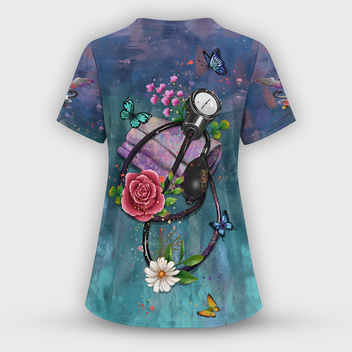 Floral Stethoscope Nurse Scrub Set