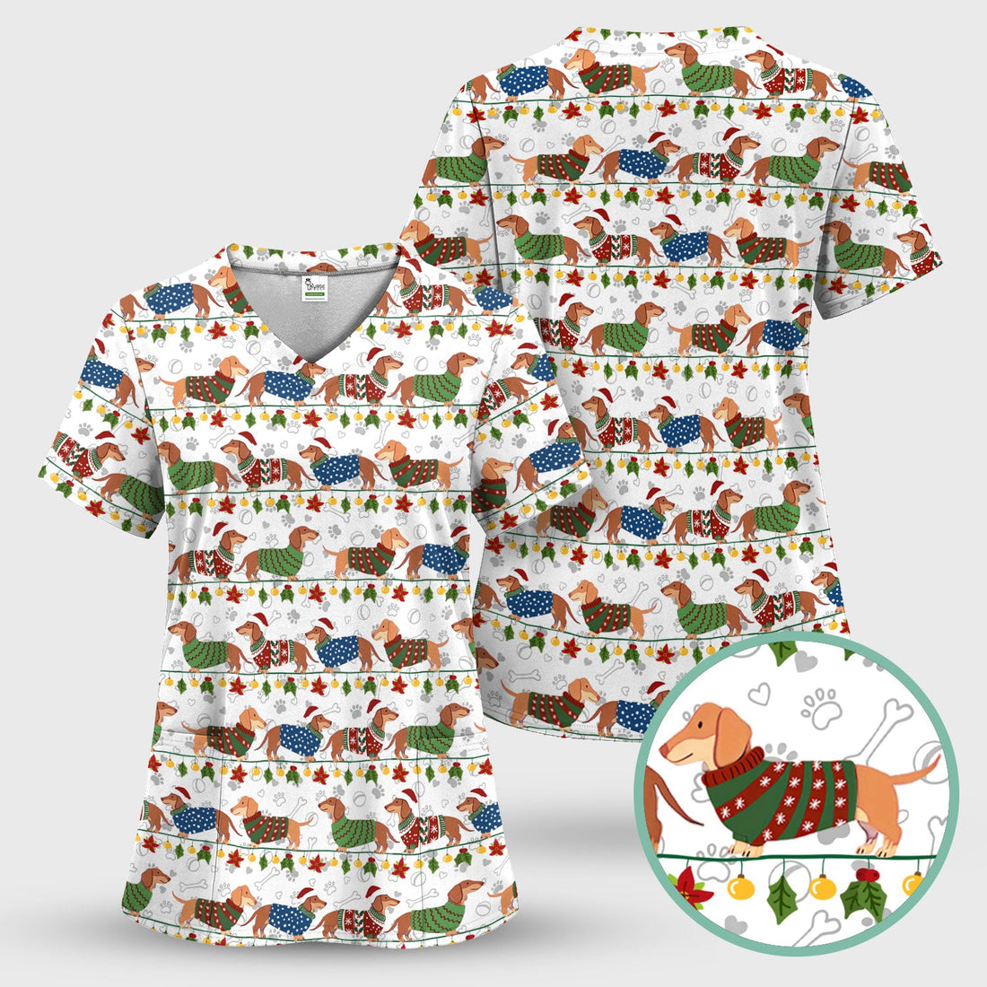 Wiener Sausage Dog Nurse Scrub Top - Christmas Gift