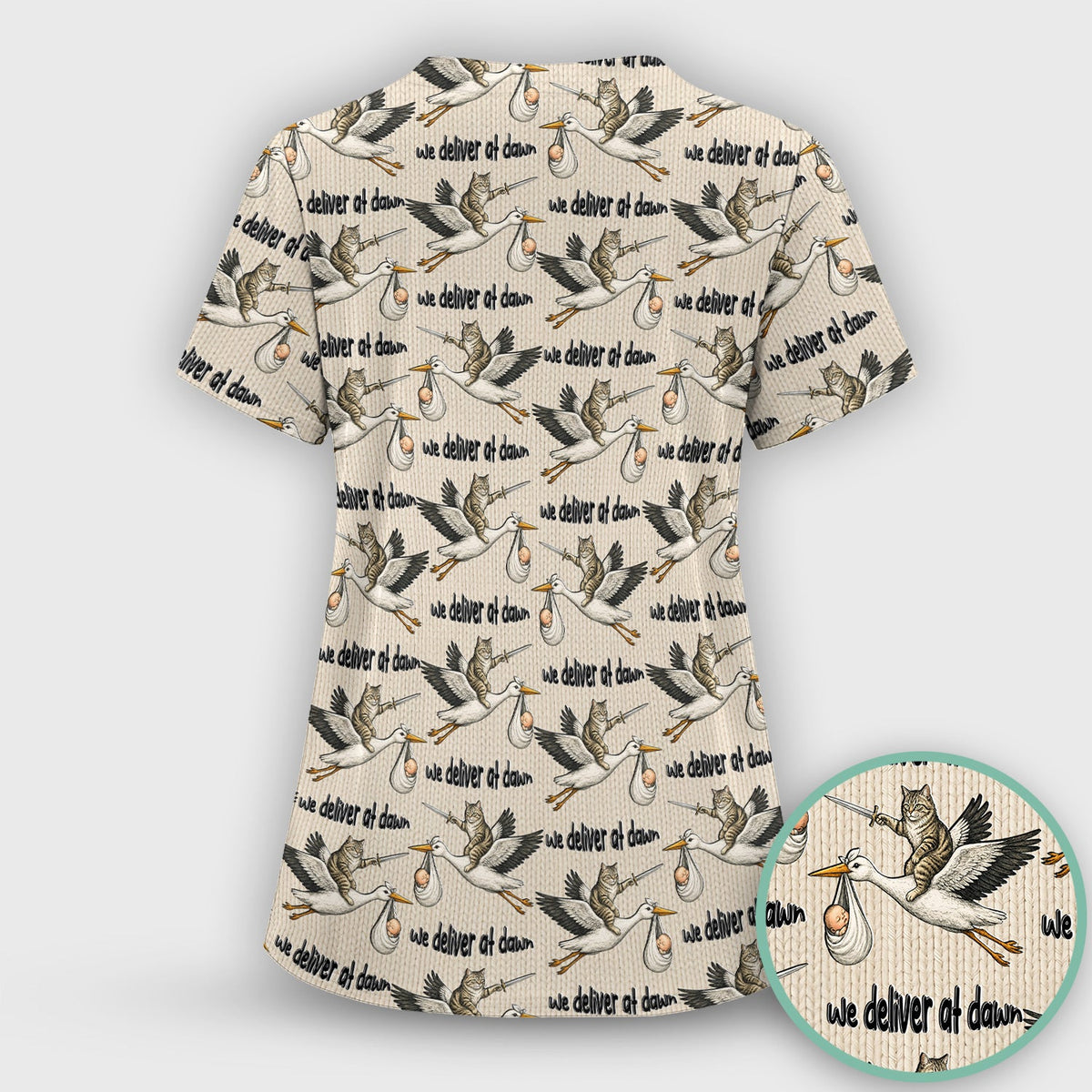 Stork Cat Delivery Nurse Scrub Top