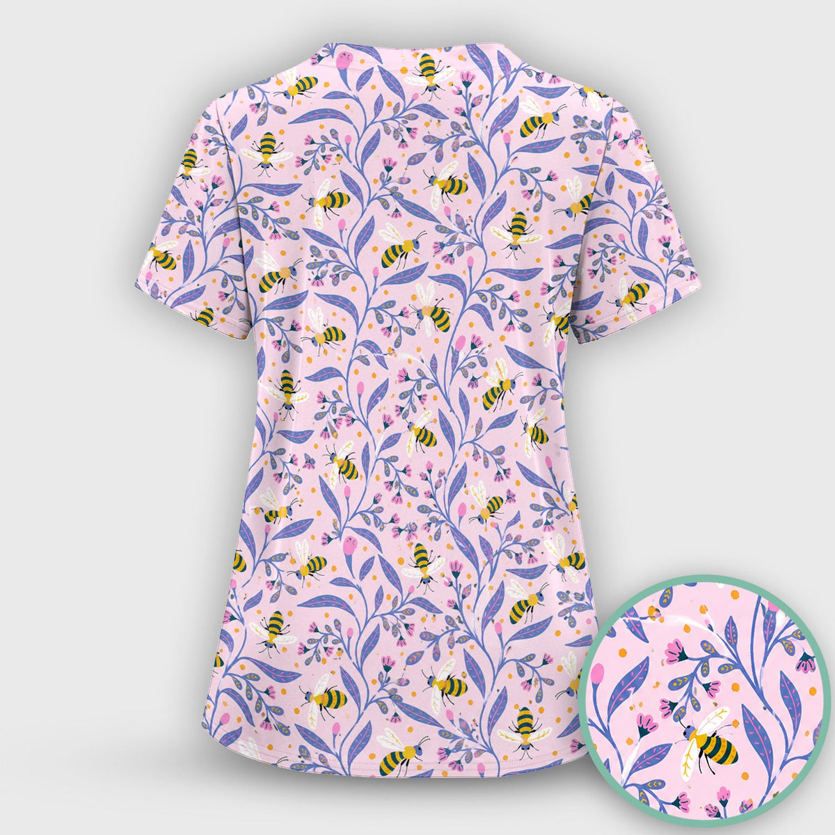Cute Bumble Bee Floral Nurse Scrub Set