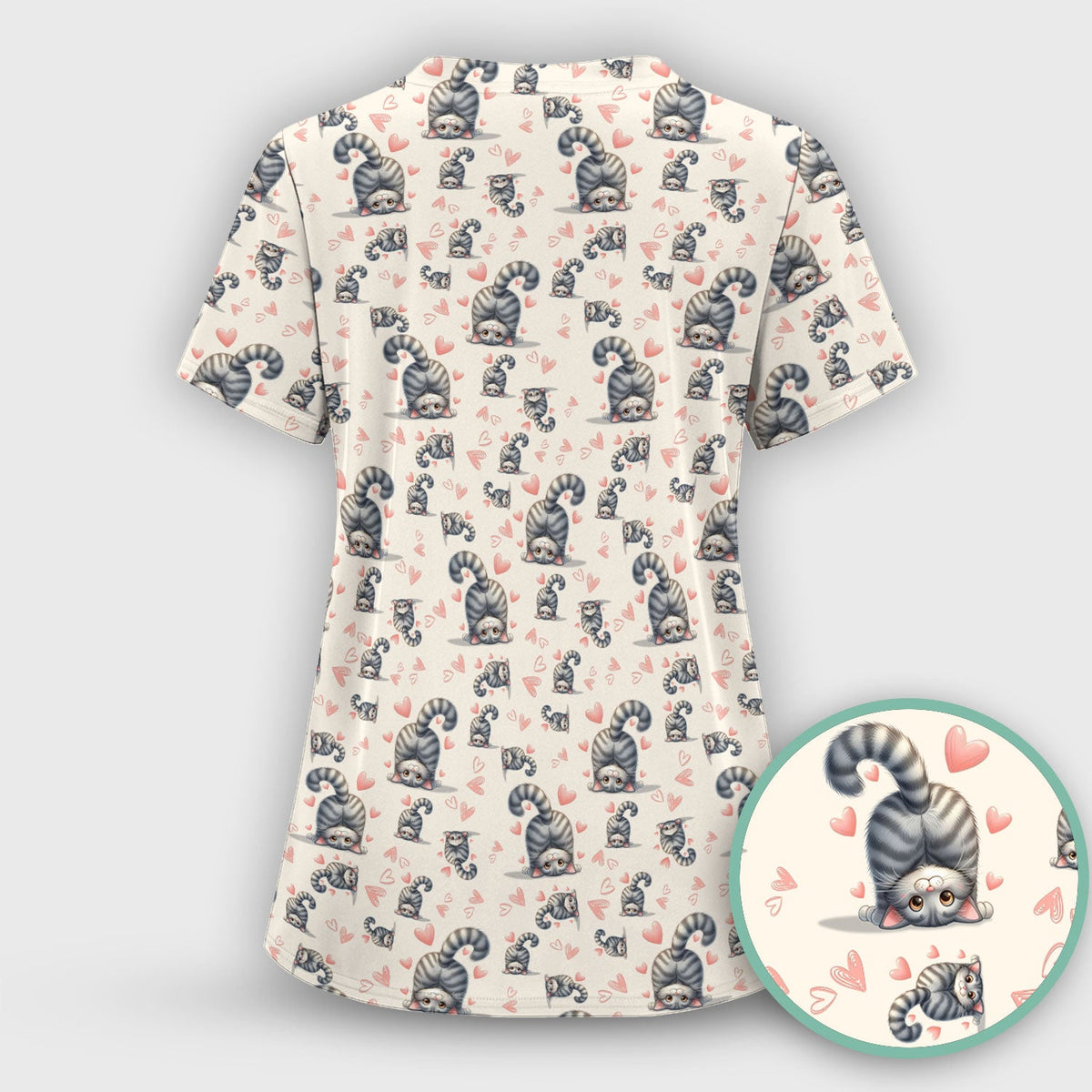 Valentine Cute Cat Heart Nurse Scrub Set
