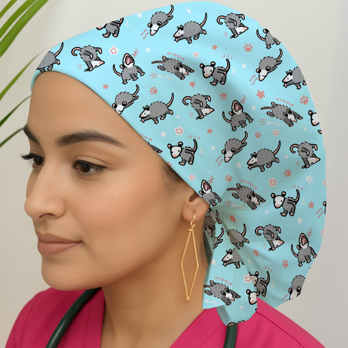 Cartoon Opossum Scrub Cap