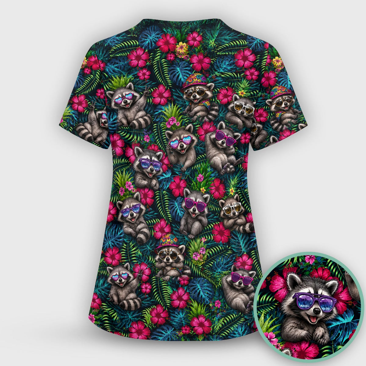 Tropical Raccoon Nurse Floral Scrub Set