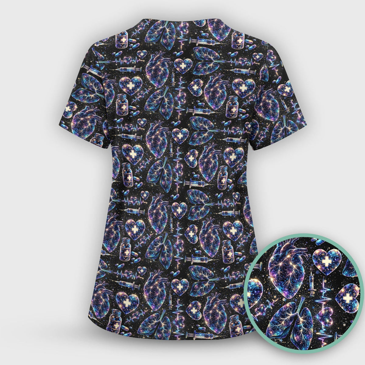 Galaxy Anatomical Heart Lung Syringe Nurse Scrub Set