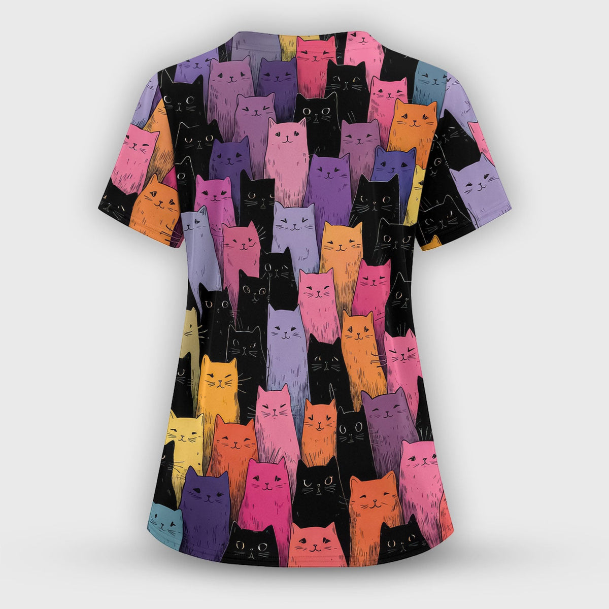 Colorful Cat Art Nurse Scrub Top