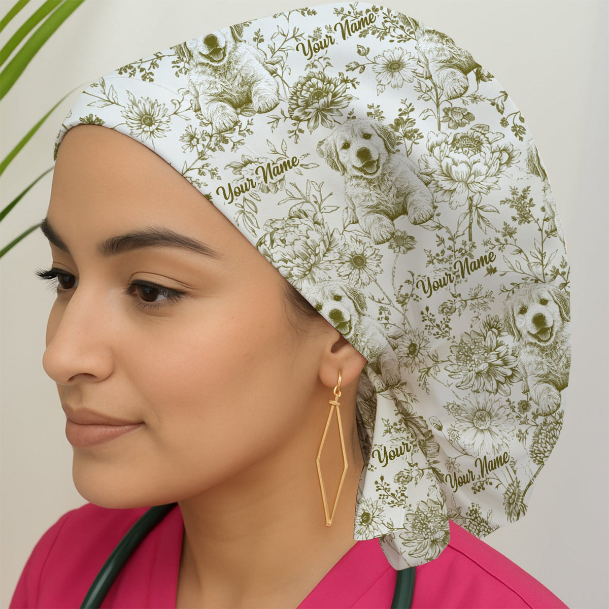 Personalized Pet Photo Floral Scrub Cap