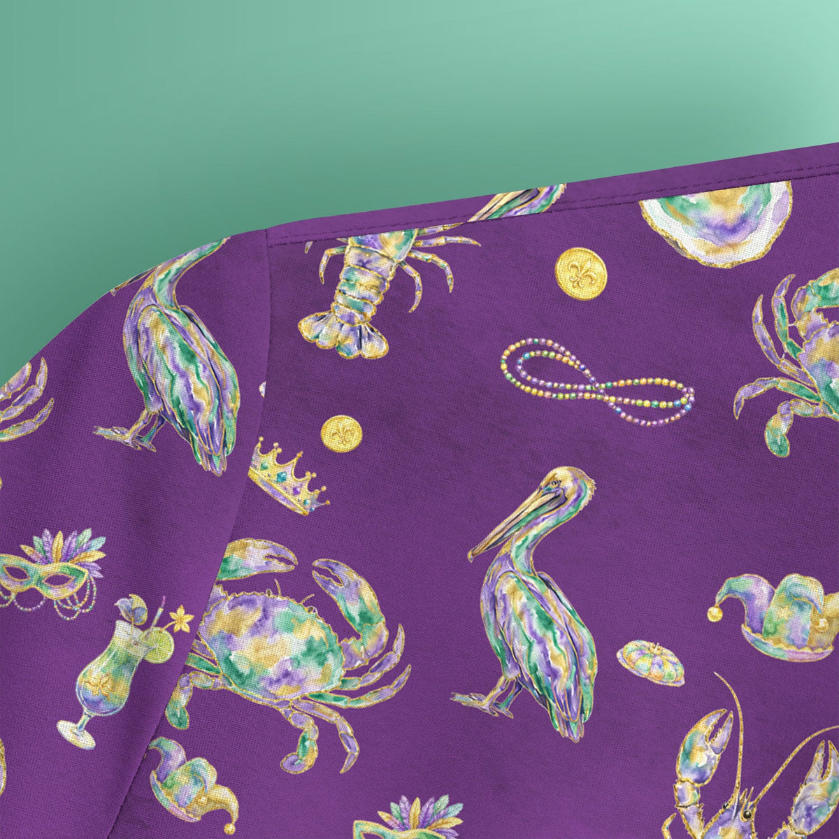 Mardi Gras Seafood Nurse Scrub Top