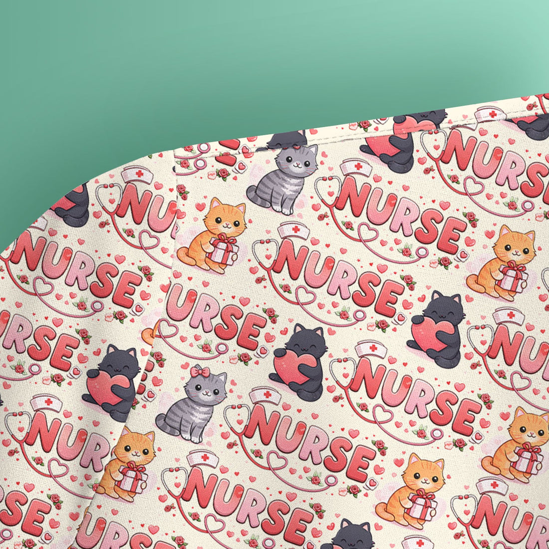 Cat Heart Nurse Scrub Top - Valentines Day Gift