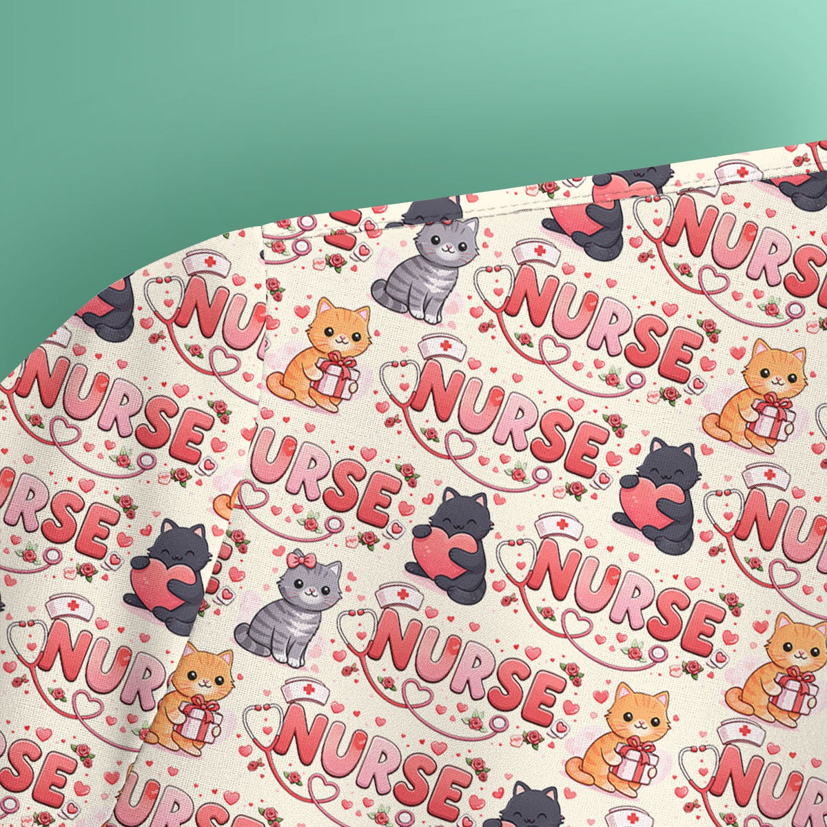 Cat Heart Nurse Scrub Top - Valentines Day Gift