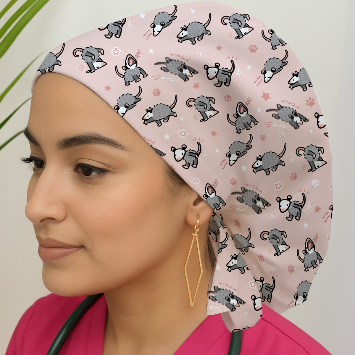 Cartoon Opossum Scrub Cap