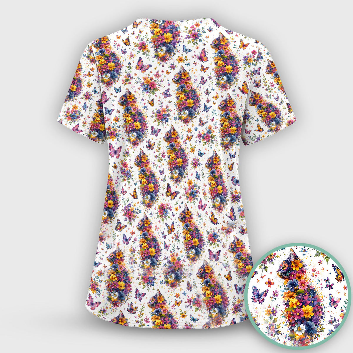 Floral Cat Butterfly Nurse Scrub Set