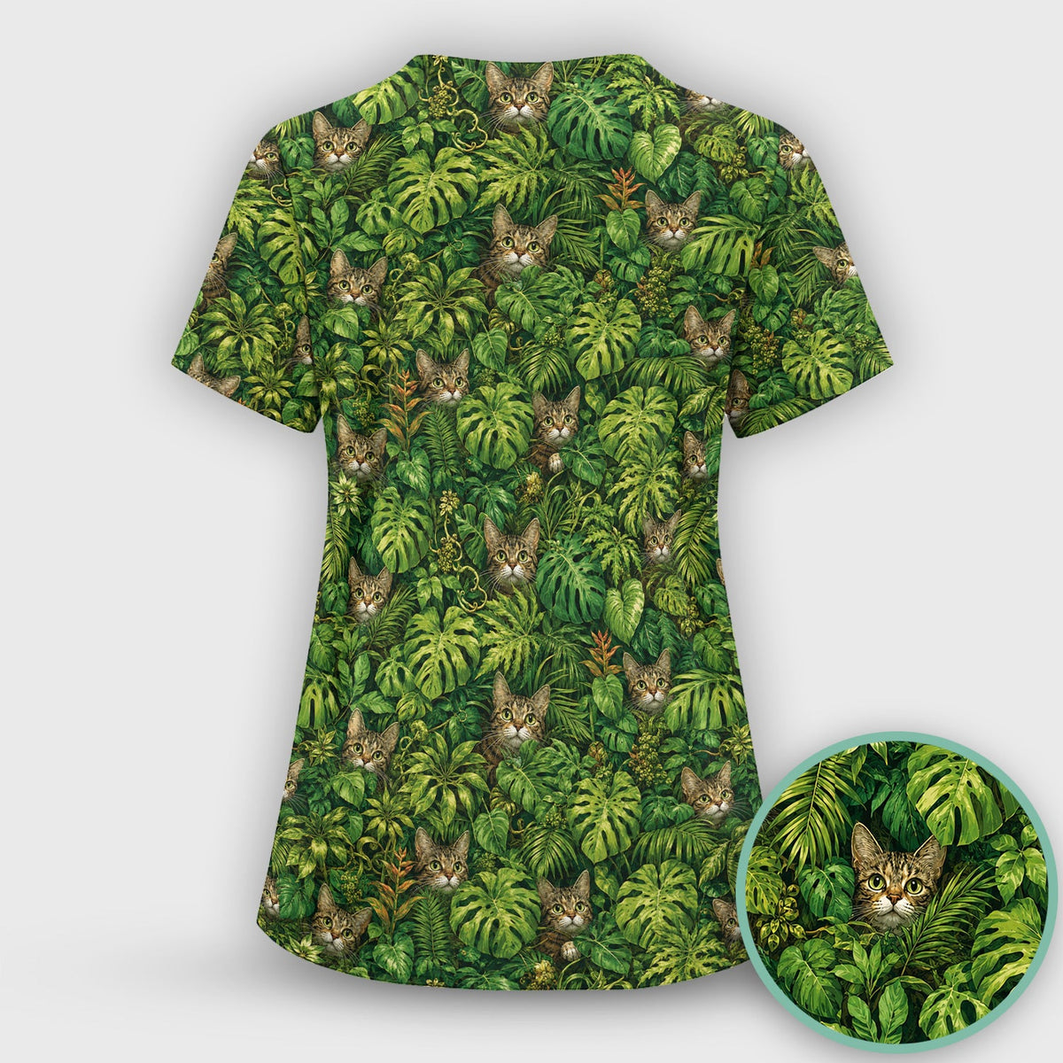 Hidden Jungle Cat Veterinary Nurse Scrub Top