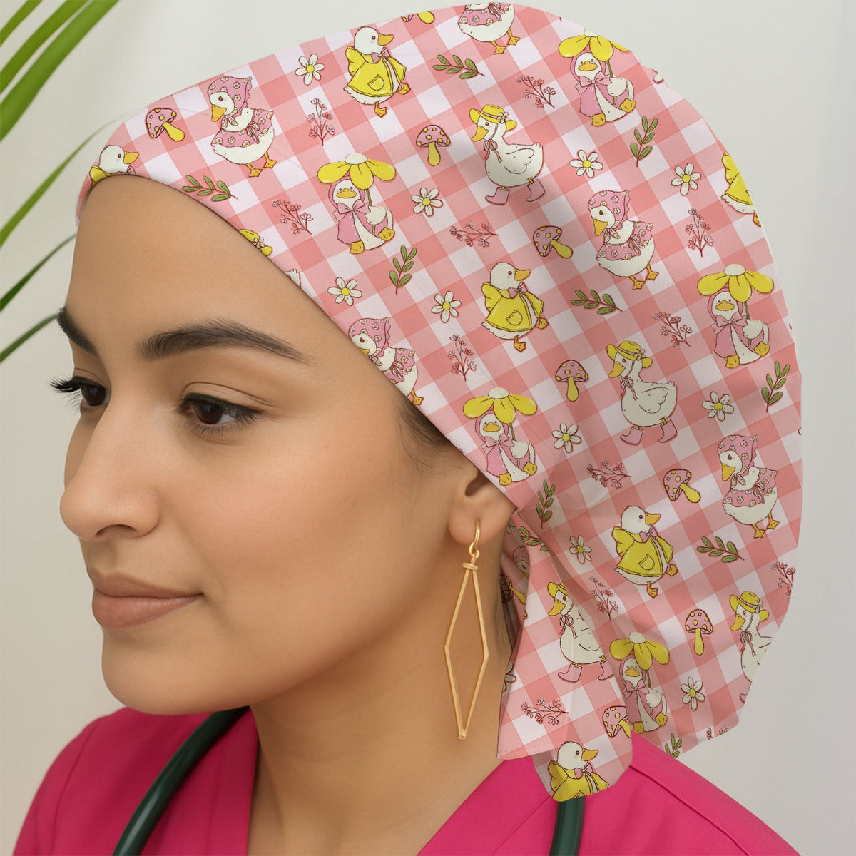 Duck Outfit Gingham Scrub Cap