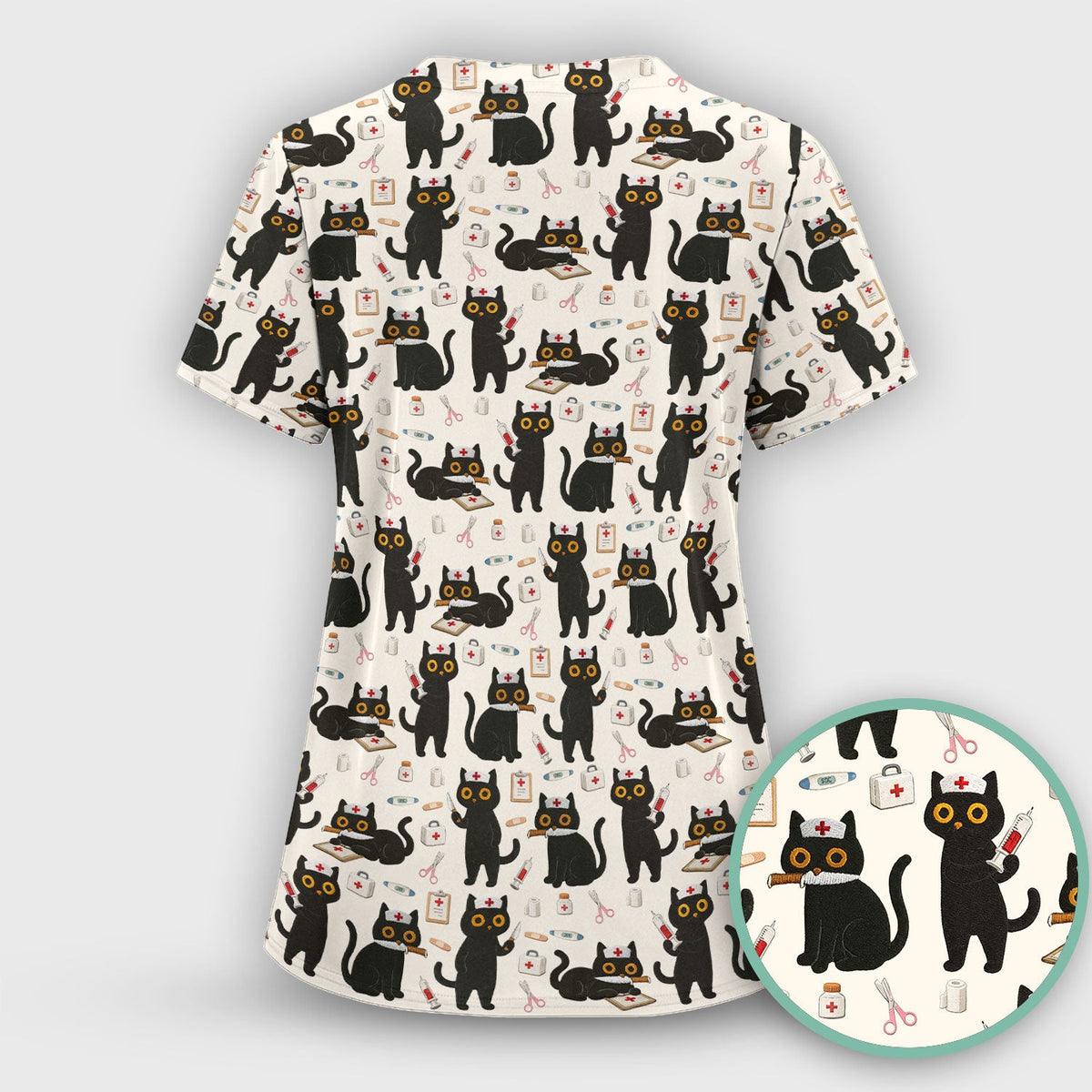 Cute Black Cat Nurse Scrub Top
