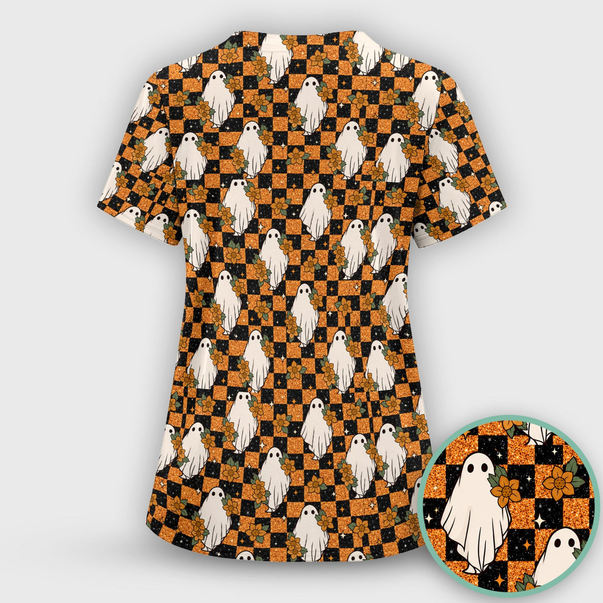 Spooky Ghost Checkerboard Nurse Scrub Set