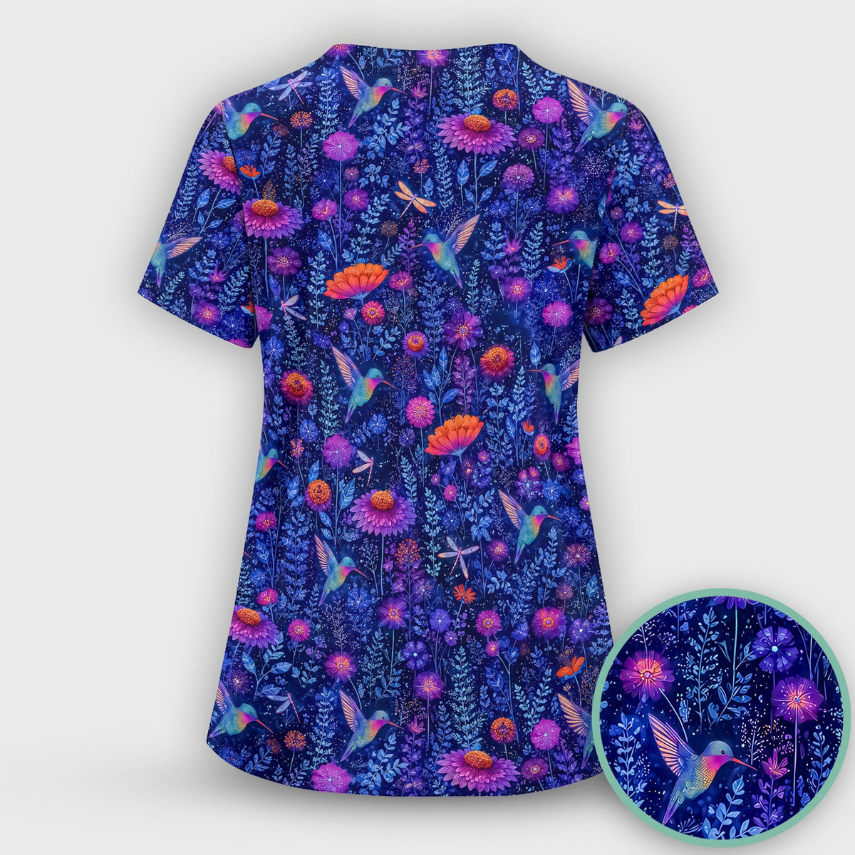 Enchanted Hummingbird Wildflower Garden Nurse Scrub Top