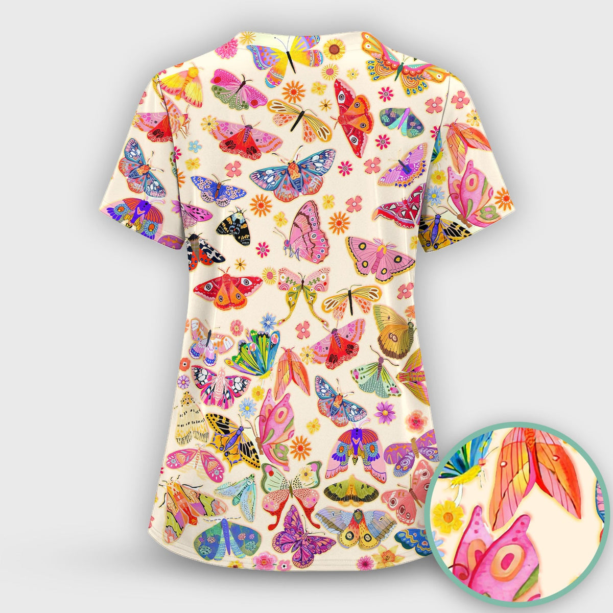 Colorful Butterfly Floral Nurse Scrub Set